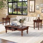 JVNOXK Rectangular Wooden Coffee Table with Storage Drawer, with Solid Wood Gourd-Shaped Legs for Living Room,Walnut
