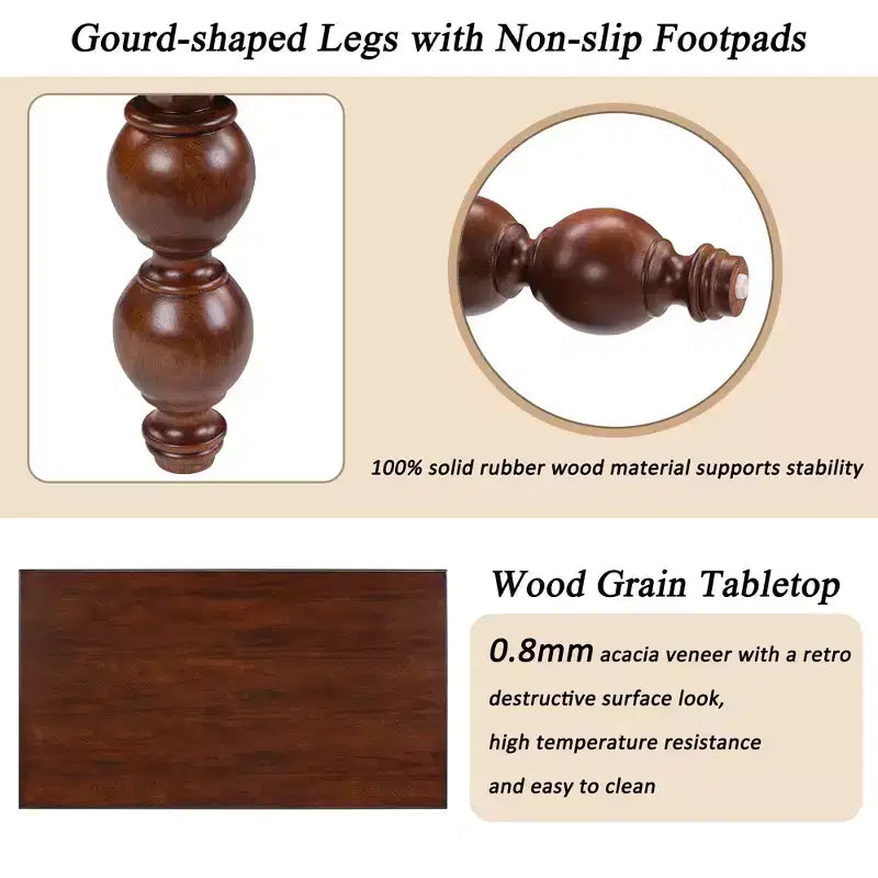 JVNOXK Rectangular Wooden Coffee Table with Storage Drawer, with Solid Wood Gourd-Shaped Legs for Living Room,Walnut