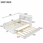 Lit plateforme pleine grandeur Sailvan avec lit gigogne et tête de lit bibliothèque de rangement, en bois de pin massif