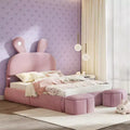 Luxystar Full Size Velvet Upholstered Platform Bed with Headboard and Light, Pink