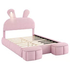 Luxystar Full Size Velvet Upholstered Platform Bed with Headboard and Light, Pink