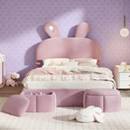 Luxystar Full Size Velvet Upholstered Platform Bed with Headboard and Light, Pink