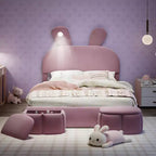 Luxystar Full Size Velvet Upholstered Platform Bed with Headboard and Light, Pink