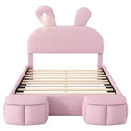 Luxystar Full Size Velvet Upholstered Platform Bed with Headboard and Light, Pink