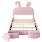Luxystar Full Size Velvet Upholstered Platform Bed with Headboard and Light, Pink