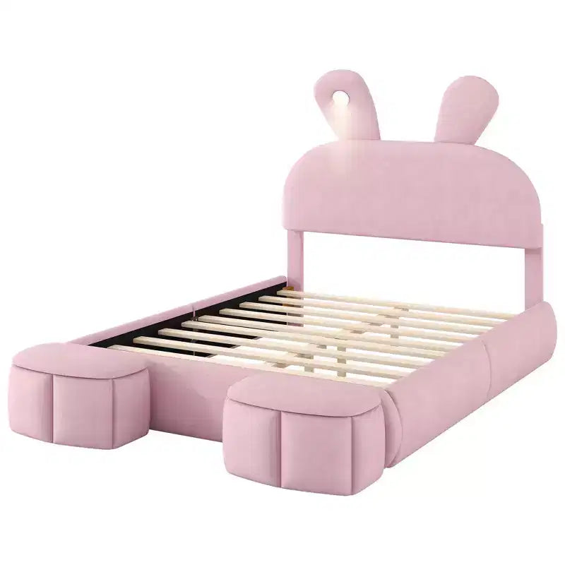 Luxystar Full Size Velvet Upholstered Platform Bed with Headboard and Light, Pink