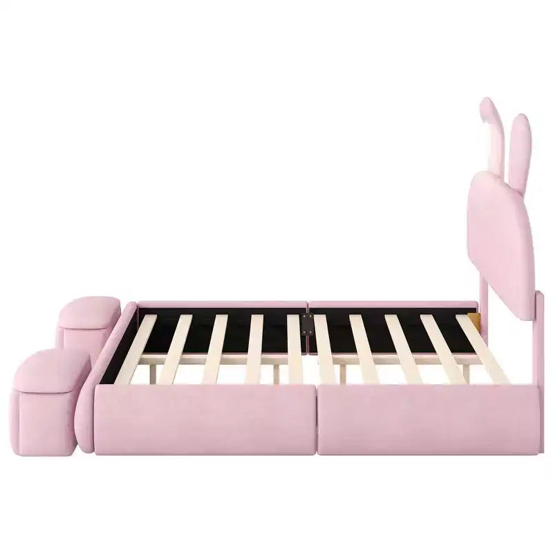Luxystar Full Size Velvet Upholstered Platform Bed with Headboard and Light, Pink
