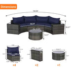 GDFStudio Halcyon 7 Piece Half-Moon Outdoor Wicker and Metal Chat Set with Tempered Glass Table