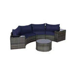 GDFStudio Halcyon 7 Piece Half-Moon Outdoor Wicker and Metal Chat Set with Tempered Glass Table