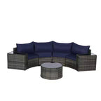 GDFStudio Halcyon 7 Piece Half-Moon Outdoor Wicker and Metal Chat Set with Tempered Glass Table