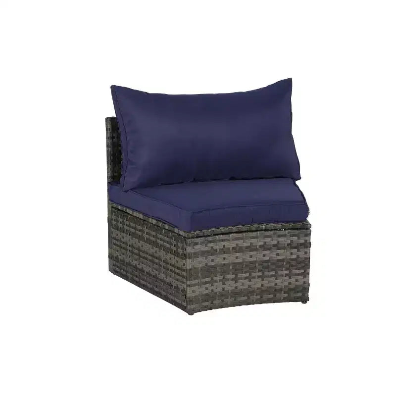 GDFStudio Halcyon 7 Piece Half-Moon Outdoor Wicker and Metal Chat Set with Tempered Glass Table