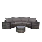 GDFStudio Halcyon 7 Piece Half-Moon Outdoor Wicker and Metal Chat Set with Tempered Glass Table