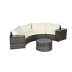 GDFStudio Halcyon 7 Piece Half-Moon Outdoor Wicker and Metal Chat Set with Tempered Glass Table