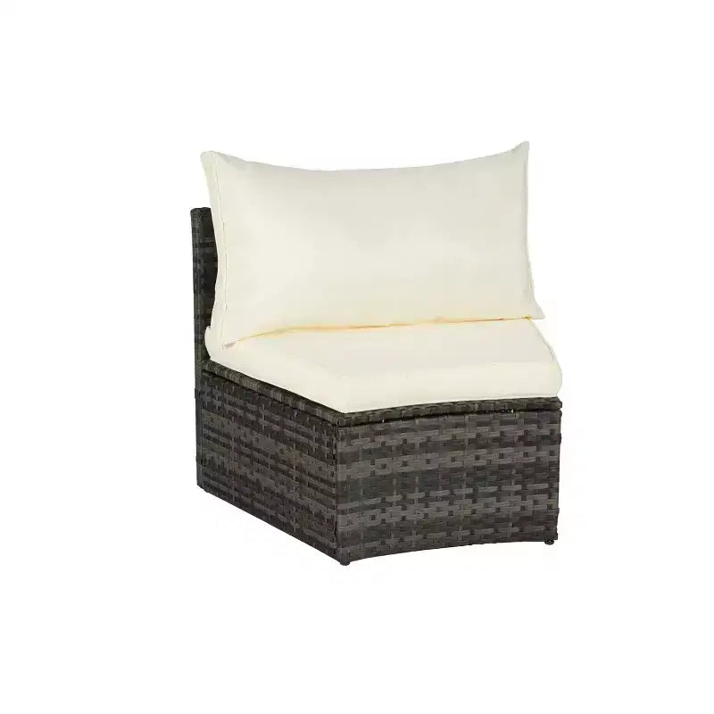 GDFStudio Halcyon 7 Piece Half-Moon Outdoor Wicker and Metal Chat Set with Tempered Glass Table