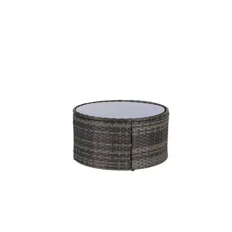 GDFStudio Halcyon 7 Piece Half-Moon Outdoor Wicker and Metal Chat Set with Tempered Glass Table