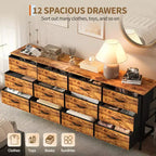 70 Inch TV Stands for Living Room, 12 Fabric Drawers, Charging Station, Long Entertainment Center Up to 80 Inch TV, w/ Storage for Bedroom, Entryway
