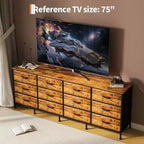 70 Inch TV Stands for Living Room, 12 Fabric Drawers, Charging Station, Long Entertainment Center Up to 80 Inch TV, w/ Storage for Bedroom, Entryway