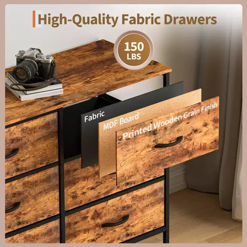 70 Inch TV Stands for Living Room, 12 Fabric Drawers, Charging Station, Long Entertainment Center Up to 80 Inch TV, w/ Storage for Bedroom, Entryway