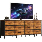 70 Inch TV Stands for Living Room, 12 Fabric Drawers, Charging Station, Long Entertainment Center Up to 80 Inch TV, w/ Storage for Bedroom, Entryway