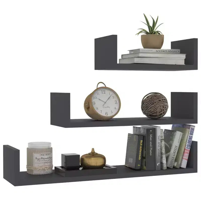 vidaXL Shelf Set of 3 Black Engineered wood Large Wall-mounted