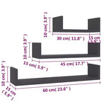 vidaXL Shelf Set of 3 Black Engineered wood Large Wall-mounted
