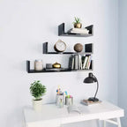 vidaXL Shelf Set of 3 Black Engineered wood Large Wall-mounted