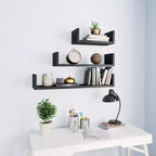 vidaXL Shelf Set of 3 Black Engineered wood Large Wall-mounted