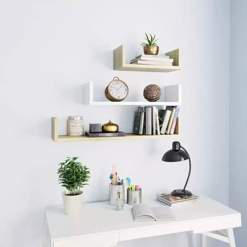 vidaXL Shelf Set of 3 Black Engineered wood Large Wall-mounted