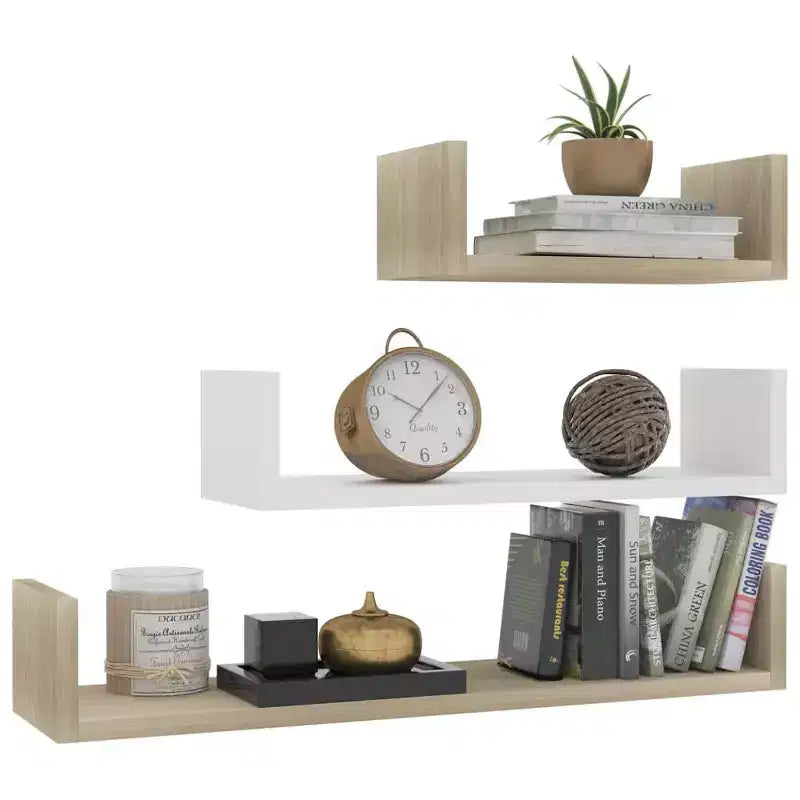 vidaXL Shelf Set of 3 Black Engineered wood Large Wall-mounted