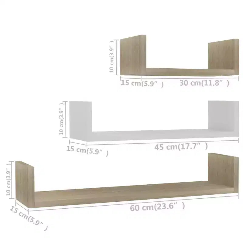 vidaXL Shelf Set of 3 Black Engineered wood Large Wall-mounted