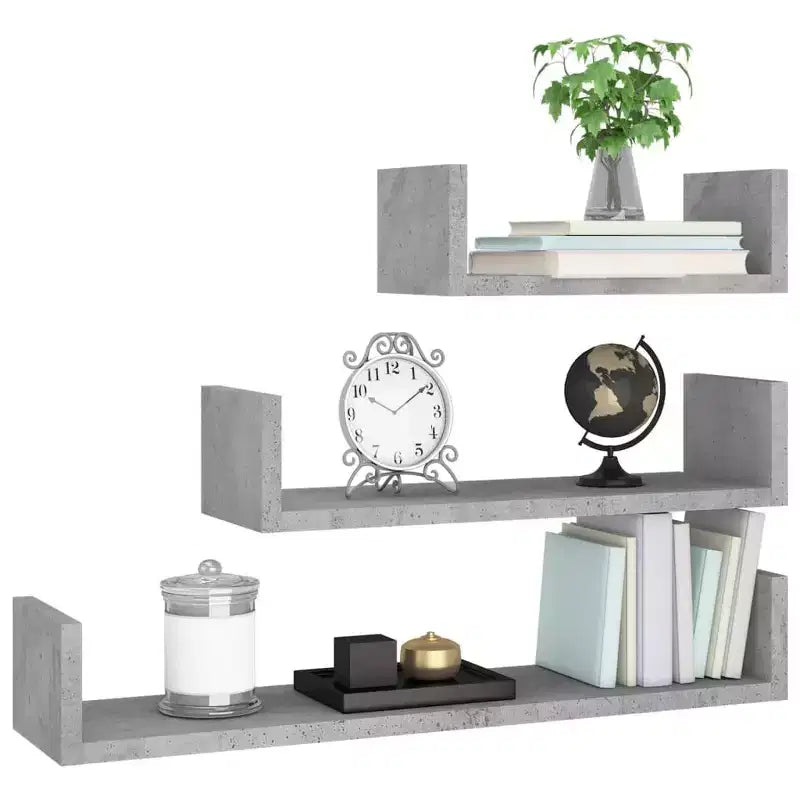vidaXL Shelf Set of 3 Black Engineered wood Large Wall-mounted