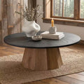 JVNOXK Round Coffee Table Sturdy Pedestal Wooden Tea Table for Living Room Easy to Assemble,Black,Wood