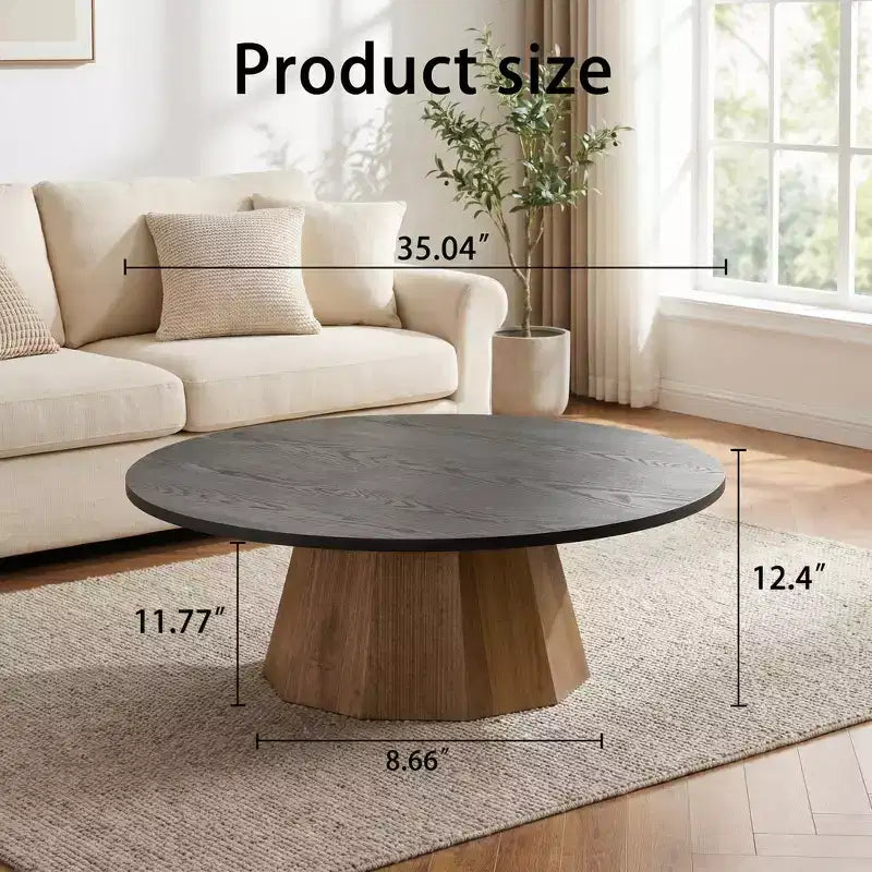 JVNOXK Round Coffee Table Sturdy Pedestal Wooden Tea Table for Living Room Easy to Assemble,Black,Wood