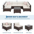 7-Piece Outdoor Patio Sofa Chair Set,Durable Iron Frame Brown Gradient Wicker Sectional with Soft Cushions,Conversation Set for Patio,Garden,Backyard