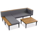 Canapé d'angle en L 4 pièces, en bois d'acacia, avec coussins et table basse, pour jardin, porche, arrière-cour - Panipeachy