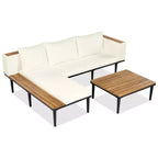 Canapé d'angle en L 4 pièces, en bois d'acacia, avec coussins et table basse, pour jardin, porche, arrière-cour - Panipeachy