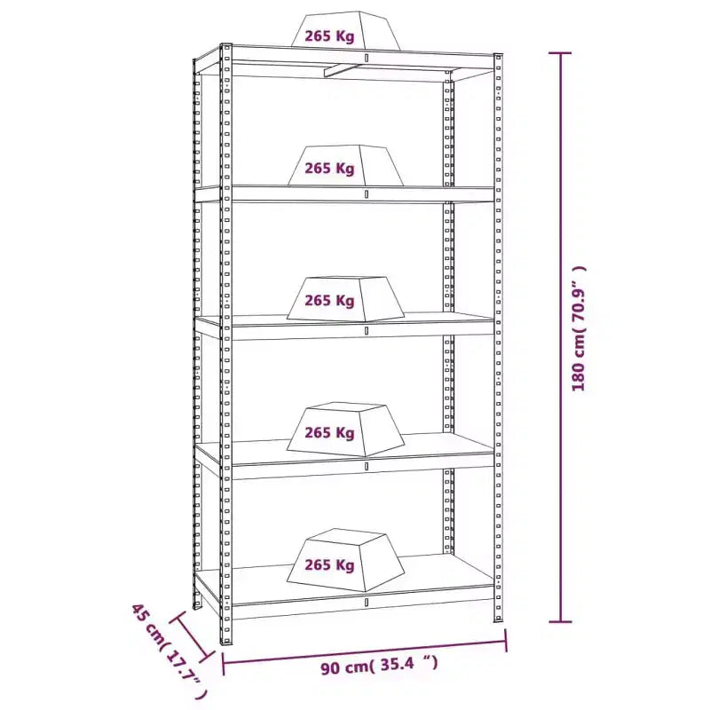 vidaXL Étagères Robustes à 5 Niveaux 2 pcs Acier et Bois d'Ingénierie Gris