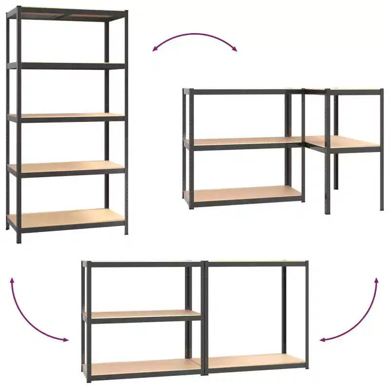vidaXL Étagères Robustes à 5 Niveaux 2 pcs Acier et Bois d'Ingénierie Gris