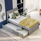 FAMYYT Twin Size Platform Bed With Space-saving Trundle, Easy Assembly, Gray