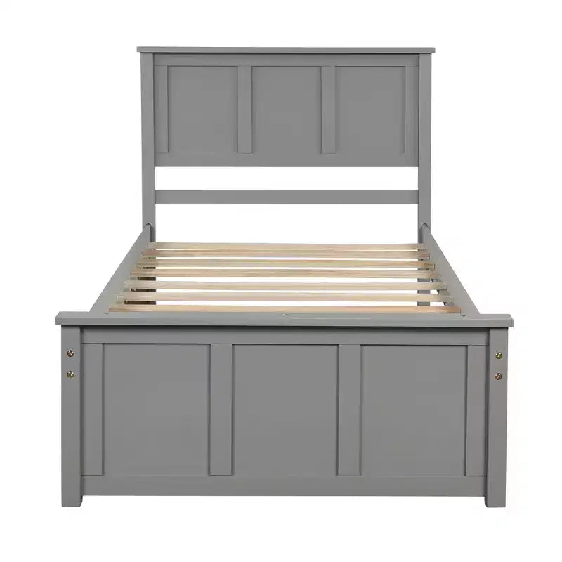 FAMYYT Twin Size Platform Bed With Space-saving Trundle, Easy Assembly, Gray