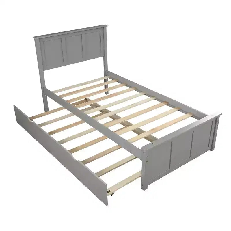 FAMYYT Twin Size Platform Bed With Space-saving Trundle, Easy Assembly, Gray