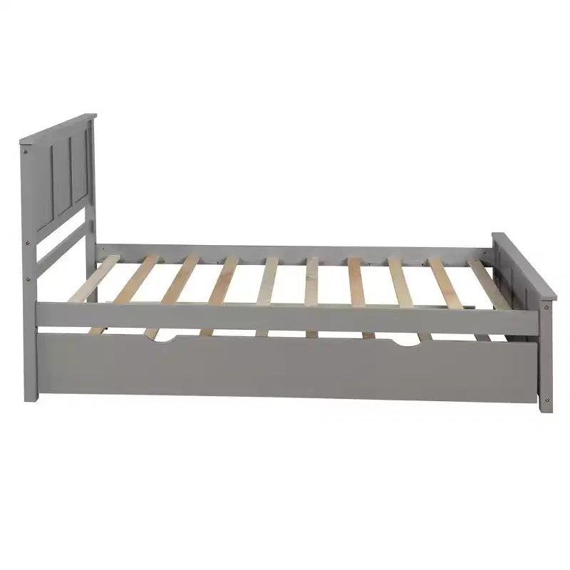 FAMYYT Twin Size Platform Bed With Space-saving Trundle, Easy Assembly, Gray