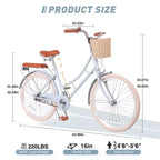 Vélo de ville NAYSAYE pour femme avec panier avant et cadre robuste pour des trajets urbains confortables, bleu, 63.98*24.53*38.82