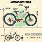 NAYSAYE 24 Inch Youth Mountain Bike with 7 Speeds Front Suspension Disc Brakes for Boys Girls Outdoor Cycling, White, 51.5*8*26.37