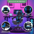 Reclining Ergonomic Gaming Chair w/ Retractable Footrest, High Back PU Leather Racing Computer Desk Chair w/ Lumbar & Headrest Support for Office