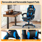 Reclining Ergonomic Gaming Chair w/ Retractable Footrest, High Back PU Leather Racing Computer Desk Chair w/ Lumbar & Headrest Support for Office
