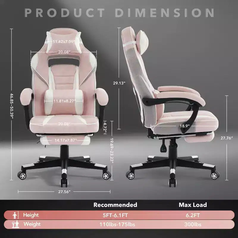 Reclining Ergonomic Gaming Chair w/ Retractable Footrest, High Back PU Leather Racing Computer Desk Chair w/ Lumbar & Headrest Support for Office
