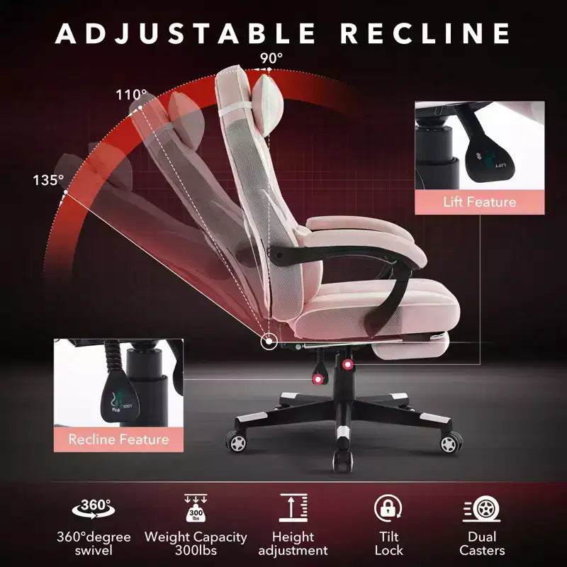 Reclining Ergonomic Gaming Chair w/ Retractable Footrest, High Back PU Leather Racing Computer Desk Chair w/ Lumbar & Headrest Support for Office