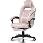 Reclining Ergonomic Gaming Chair w/ Retractable Footrest, High Back PU Leather Racing Computer Desk Chair w/ Lumbar & Headrest Support for Office