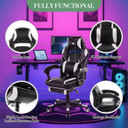 Reclining Ergonomic Gaming Chair w/ Retractable Footrest, High Back PU Leather Racing Computer Desk Chair w/ Lumbar & Headrest Support for Office